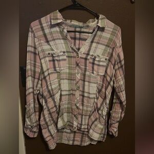 Maurices Pink and Green Plaid Button-Down Shirt
